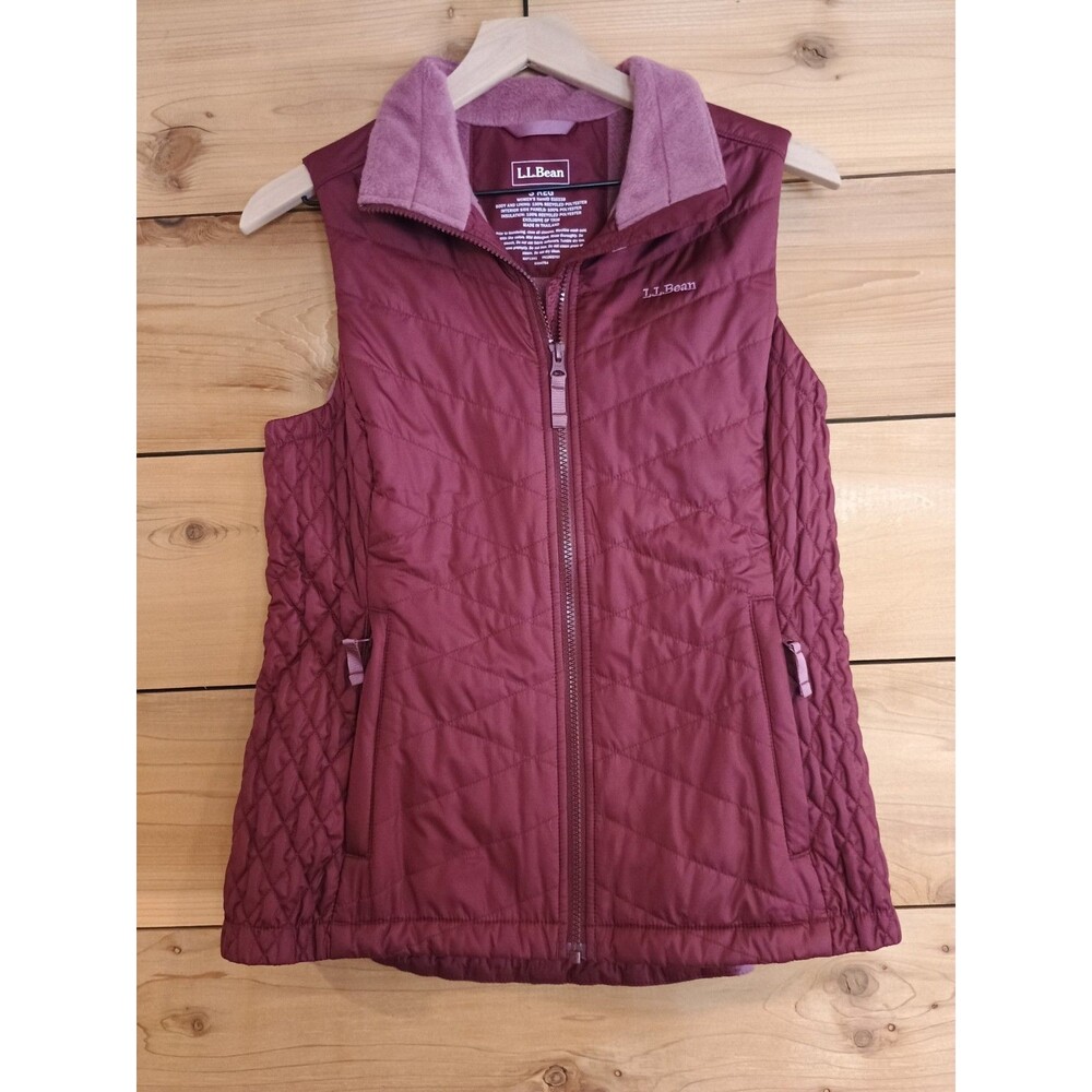 LL Bean Womens SMALL Primaloft Quilted Fleece Lined Vest Burgundy